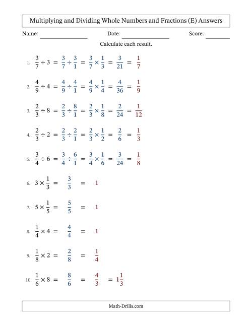 The Multiplying and Dividing Proper Fractions and Whole Numbers with All Simplifying (Fillable) (E) Math Worksheet Page 2