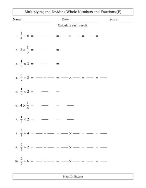 The Multiplying and Dividing Proper Fractions and Whole Numbers with All Simplifying (Fillable) (F) Math Worksheet
