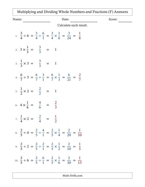 The Multiplying and Dividing Proper Fractions and Whole Numbers with All Simplifying (Fillable) (F) Math Worksheet Page 2