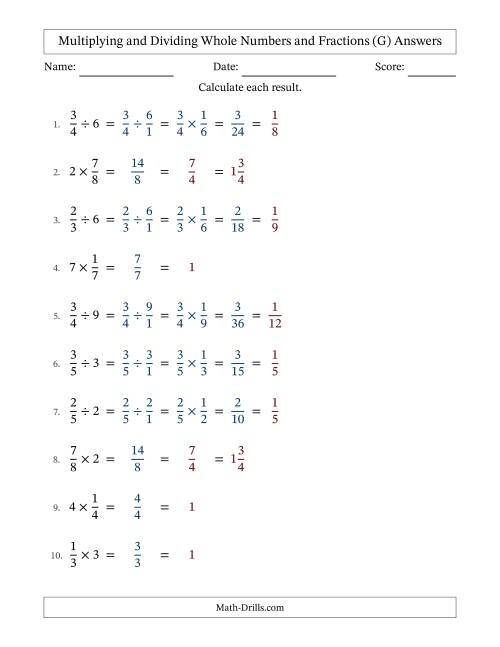 The Multiplying and Dividing Proper Fractions and Whole Numbers with All Simplifying (Fillable) (G) Math Worksheet Page 2