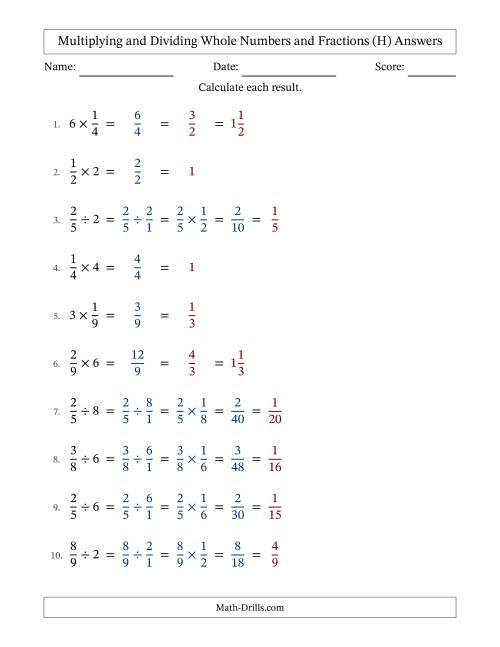 The Multiplying and Dividing Proper Fractions and Whole Numbers with All Simplifying (Fillable) (H) Math Worksheet Page 2