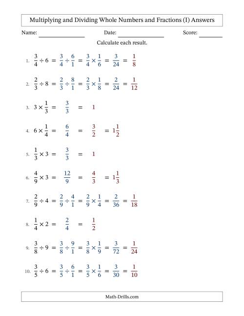 The Multiplying and Dividing Proper Fractions and Whole Numbers with All Simplifying (Fillable) (I) Math Worksheet Page 2