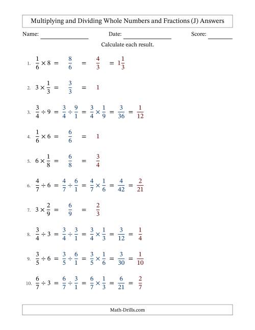 The Multiplying and Dividing Proper Fractions and Whole Numbers with All Simplifying (Fillable) (J) Math Worksheet Page 2