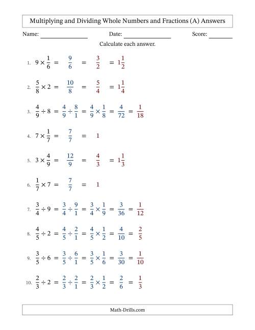 The Multiplying and Dividing Proper Fractions and Whole Numbers with All Simplifying (Fillable) (All) Math Worksheet Page 2