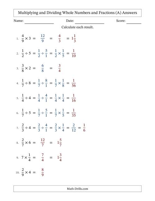 The Multiplying and Dividing Proper Fractions and Whole Numbers with Some Simplifying (Fillable) (A) Math Worksheet Page 2