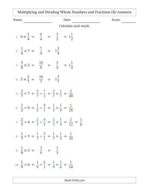 The Multiplying and Dividing Proper Fractions and Whole Numbers with Some Simplifying (Fillable) (B) Math Worksheet Page 2