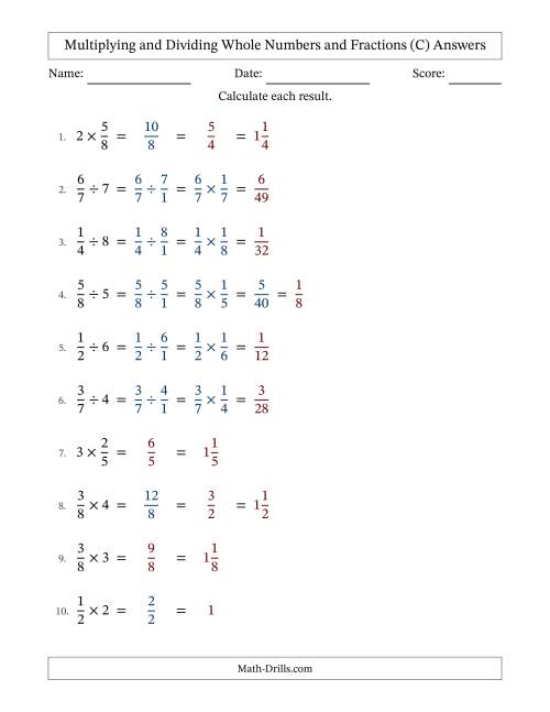 The Multiplying and Dividing Proper Fractions and Whole Numbers with Some Simplifying (Fillable) (C) Math Worksheet Page 2