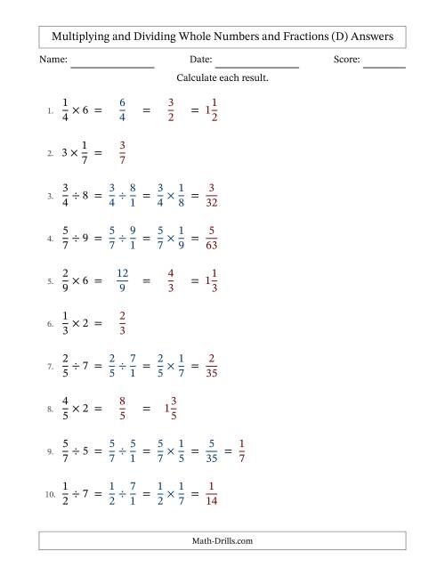 The Multiplying and Dividing Proper Fractions and Whole Numbers with Some Simplifying (Fillable) (D) Math Worksheet Page 2