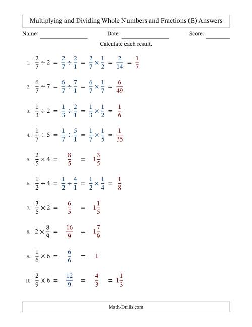 The Multiplying and Dividing Proper Fractions and Whole Numbers with Some Simplifying (Fillable) (E) Math Worksheet Page 2