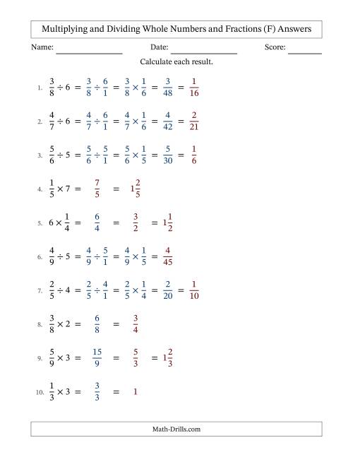 The Multiplying and Dividing Proper Fractions and Whole Numbers with Some Simplifying (Fillable) (F) Math Worksheet Page 2