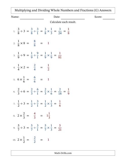 The Multiplying and Dividing Proper Fractions and Whole Numbers with Some Simplifying (Fillable) (G) Math Worksheet Page 2