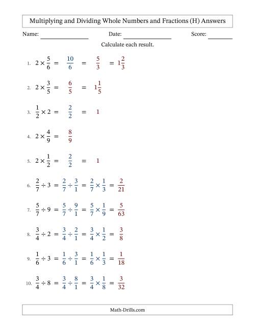 The Multiplying and Dividing Proper Fractions and Whole Numbers with Some Simplifying (Fillable) (H) Math Worksheet Page 2