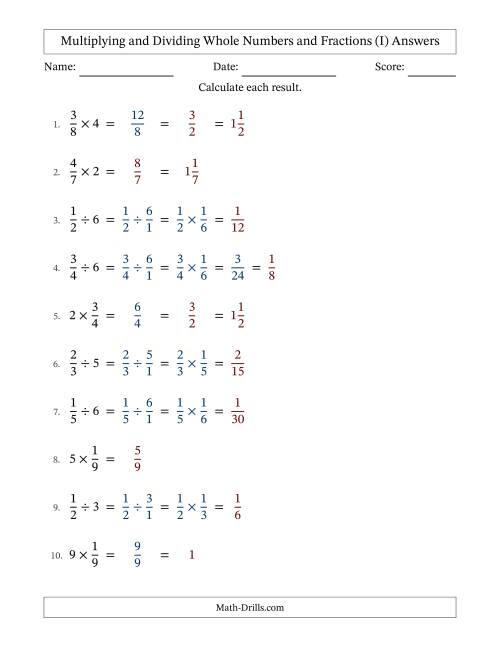 The Multiplying and Dividing Proper Fractions and Whole Numbers with Some Simplifying (Fillable) (I) Math Worksheet Page 2