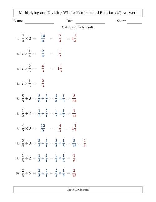 The Multiplying and Dividing Proper Fractions and Whole Numbers with Some Simplifying (Fillable) (J) Math Worksheet Page 2