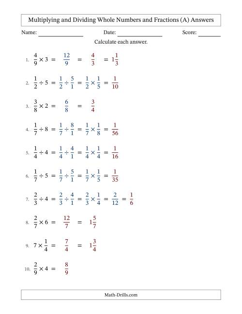 The Multiplying and Dividing Proper Fractions and Whole Numbers with Some Simplifying (Fillable) (All) Math Worksheet Page 2