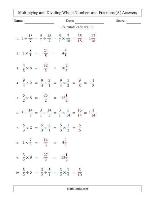 The Multiplying and Dividing Improper Fractions and Whole Numbers with No Simplifying (Fillable) (A) Math Worksheet Page 2