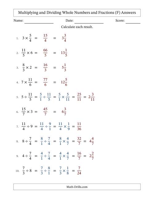 The Multiplying and Dividing Improper Fractions and Whole Numbers with No Simplifying (Fillable) (F) Math Worksheet Page 2