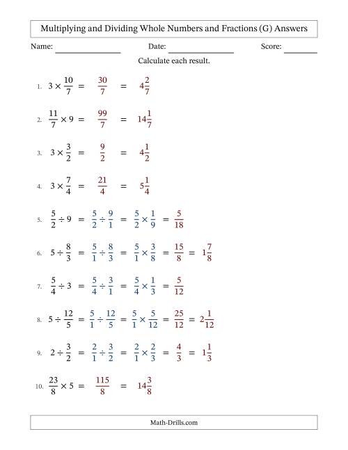 The Multiplying and Dividing Improper Fractions and Whole Numbers with No Simplifying (Fillable) (G) Math Worksheet Page 2