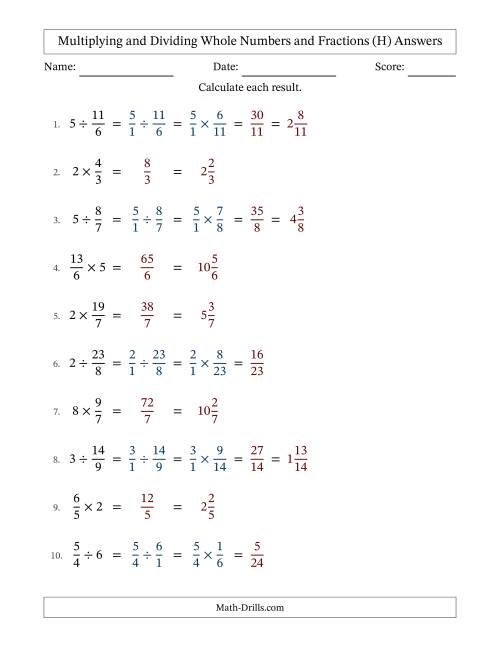 The Multiplying and Dividing Improper Fractions and Whole Numbers with No Simplifying (Fillable) (H) Math Worksheet Page 2