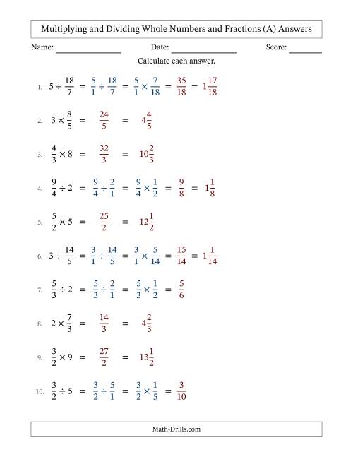 The Multiplying and Dividing Improper Fractions and Whole Numbers with No Simplifying (Fillable) (All) Math Worksheet Page 2