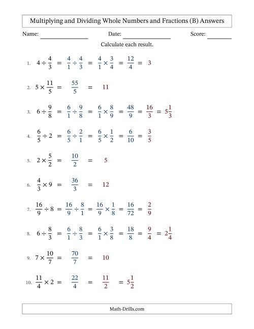 The Multiplying and Dividing Improper Fractions and Whole Numbers with All Simplifying (Fillable) (B) Math Worksheet Page 2