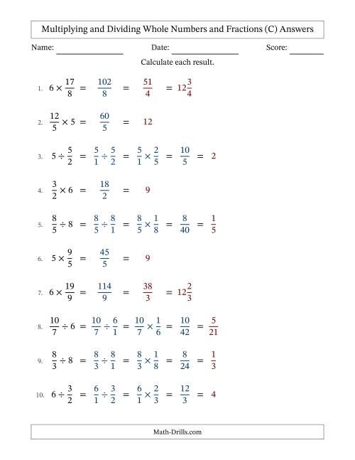 The Multiplying and Dividing Improper Fractions and Whole Numbers with All Simplifying (Fillable) (C) Math Worksheet Page 2