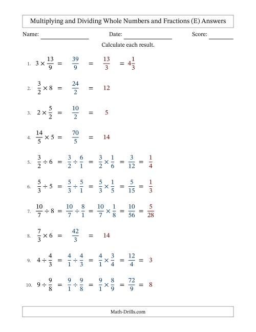 The Multiplying and Dividing Improper Fractions and Whole Numbers with All Simplifying (Fillable) (E) Math Worksheet Page 2