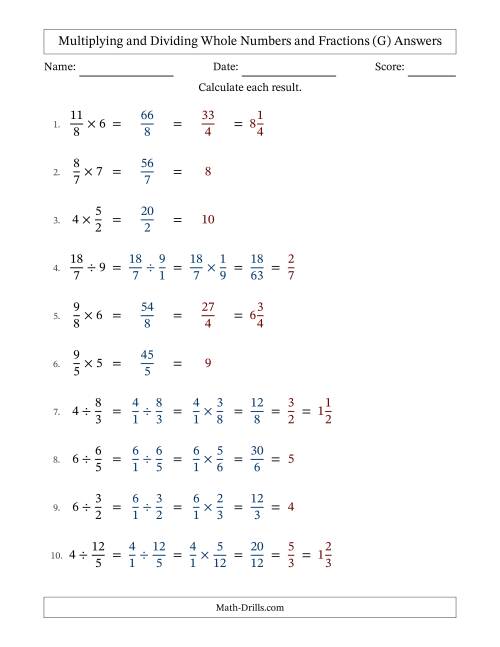The Multiplying and Dividing Improper Fractions and Whole Numbers with All Simplifying (Fillable) (G) Math Worksheet Page 2
