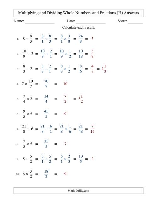 The Multiplying and Dividing Improper Fractions and Whole Numbers with All Simplifying (Fillable) (H) Math Worksheet Page 2