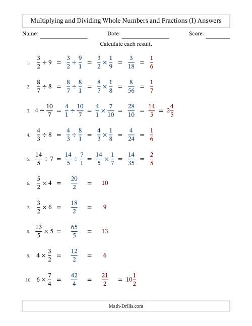 The Multiplying and Dividing Improper Fractions and Whole Numbers with All Simplifying (Fillable) (I) Math Worksheet Page 2
