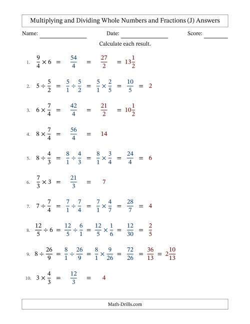 The Multiplying and Dividing Improper Fractions and Whole Numbers with All Simplifying (Fillable) (J) Math Worksheet Page 2