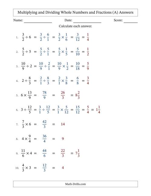 The Multiplying and Dividing Improper Fractions and Whole Numbers with All Simplifying (Fillable) (All) Math Worksheet Page 2