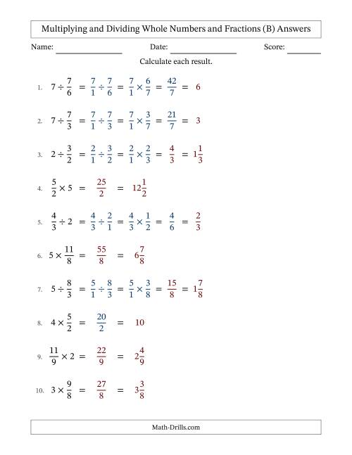 The Multiplying and Dividing Improper Fractions and Whole Numbers with Some Simplifying (Fillable) (B) Math Worksheet Page 2