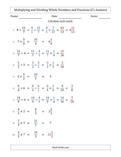 The Multiplying and Dividing Improper Fractions and Whole Numbers with Some Simplifying (Fillable) (C) Math Worksheet Page 2