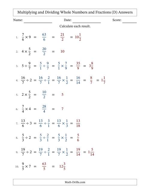 The Multiplying and Dividing Improper Fractions and Whole Numbers with Some Simplifying (Fillable) (D) Math Worksheet Page 2