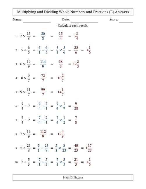 The Multiplying and Dividing Improper Fractions and Whole Numbers with Some Simplifying (Fillable) (E) Math Worksheet Page 2