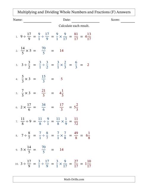 The Multiplying and Dividing Improper Fractions and Whole Numbers with Some Simplifying (Fillable) (F) Math Worksheet Page 2
