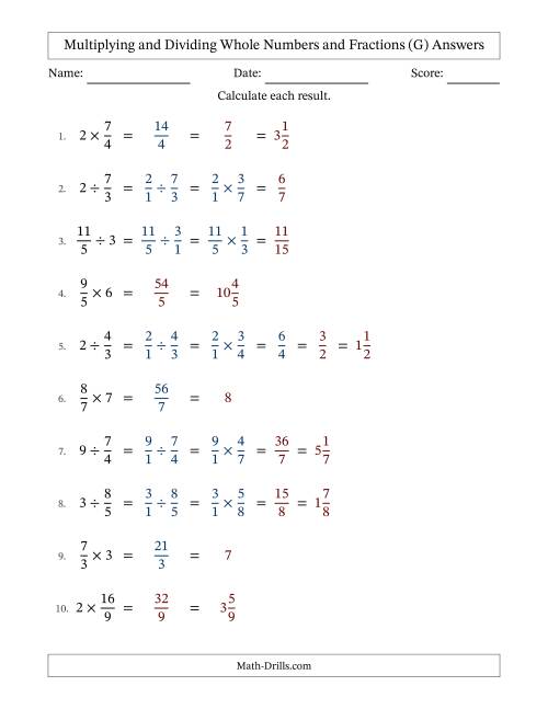 The Multiplying and Dividing Improper Fractions and Whole Numbers with Some Simplifying (Fillable) (G) Math Worksheet Page 2