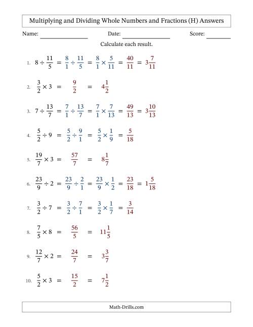 The Multiplying and Dividing Improper Fractions and Whole Numbers with Some Simplifying (Fillable) (H) Math Worksheet Page 2