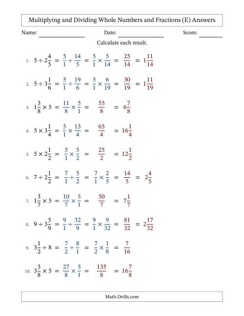 The Multiplying and Dividing Mixed Fractions and Whole Numbers with No Simplifying (Fillable) (E) Math Worksheet Page 2