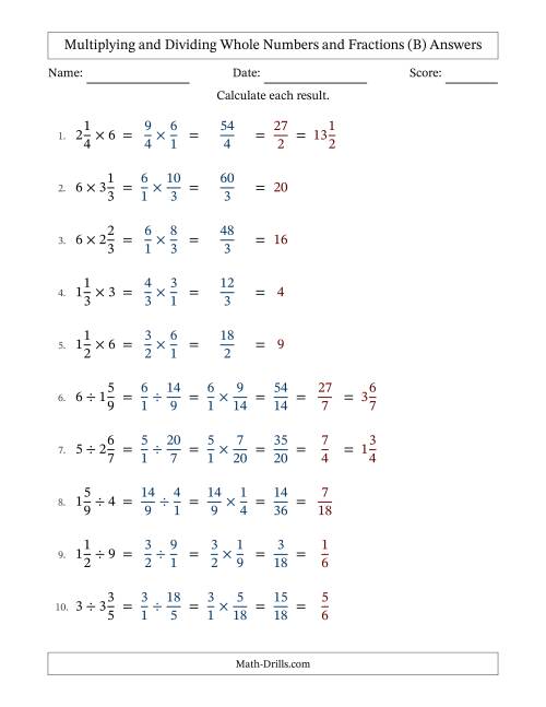 The Multiplying and Dividing Mixed Fractions and Whole Numbers with All Simplifying (Fillable) (B) Math Worksheet Page 2