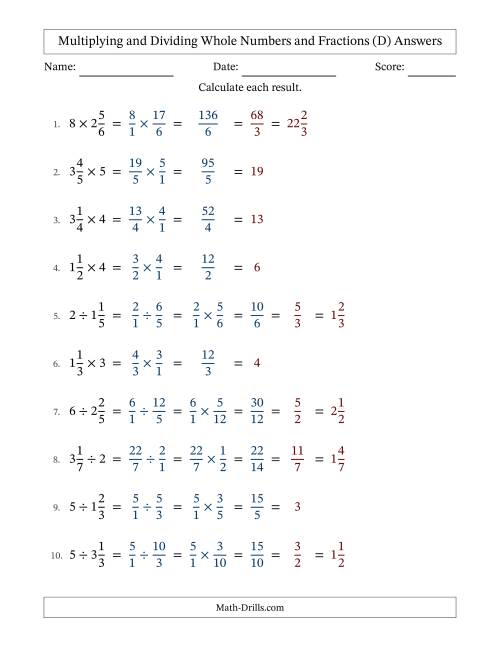 The Multiplying and Dividing Mixed Fractions and Whole Numbers with All Simplifying (Fillable) (D) Math Worksheet Page 2