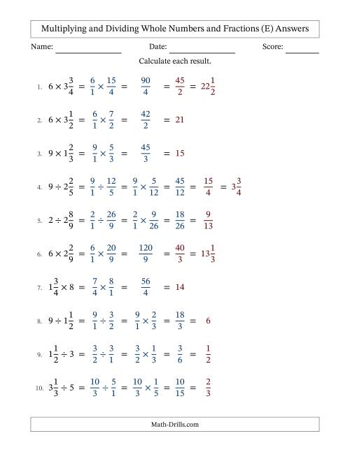 The Multiplying and Dividing Mixed Fractions and Whole Numbers with All Simplifying (Fillable) (E) Math Worksheet Page 2
