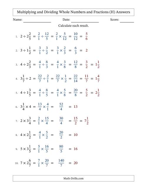 The Multiplying and Dividing Mixed Fractions and Whole Numbers with All Simplifying (Fillable) (H) Math Worksheet Page 2