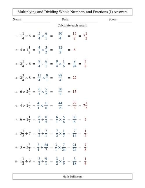 The Multiplying and Dividing Mixed Fractions and Whole Numbers with All Simplifying (Fillable) (I) Math Worksheet Page 2