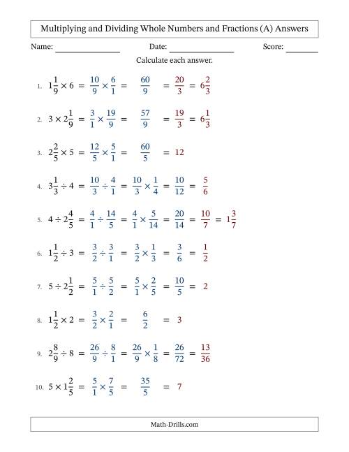 The Multiplying and Dividing Mixed Fractions and Whole Numbers with All Simplifying (Fillable) (All) Math Worksheet Page 2