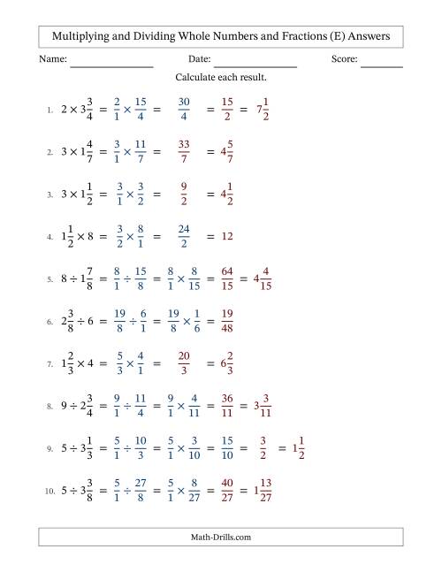 The Multiplying and Dividing Mixed Fractions and Whole Numbers with Some Simplifying (Fillable) (E) Math Worksheet Page 2