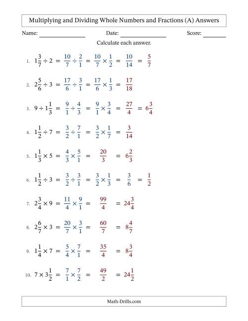 The Multiplying and Dividing Mixed Fractions and Whole Numbers with Some Simplifying (Fillable) (All) Math Worksheet Page 2