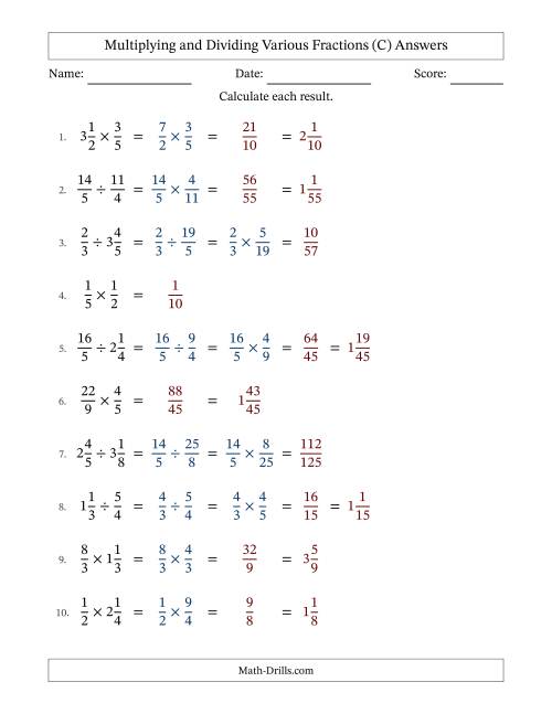 The Multiplying and Dividing Proper, Improper and Mixed Fractions with No Simplifying (Fillable) (C) Math Worksheet Page 2