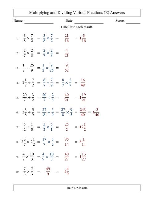The Multiplying and Dividing Proper, Improper and Mixed Fractions with No Simplifying (Fillable) (E) Math Worksheet Page 2